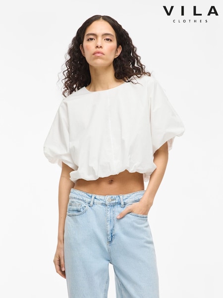 VILA Brown Bubble Hem Blouse (H60878) | £30