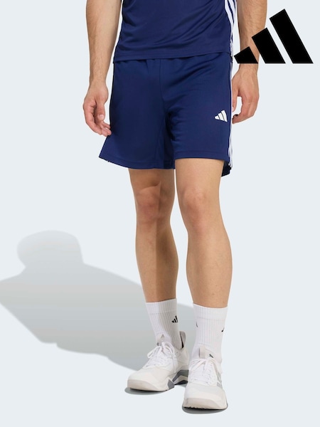 adidas Blue Workout Essentials Base 3-Stripes Pique Shorts 7Inch (H61071) |  £23