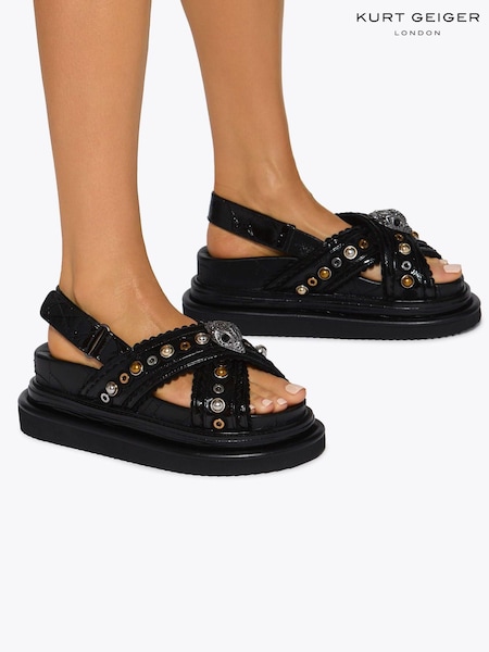 Kurt Geiger London Orson Cross Scallop Black Sandals (H61130) | £199