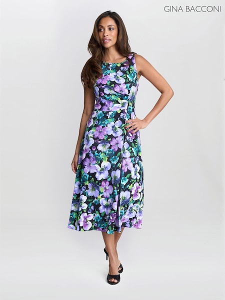 Gina Bacconi Jeselle Floral Printed Black Dress (H61246) | £130