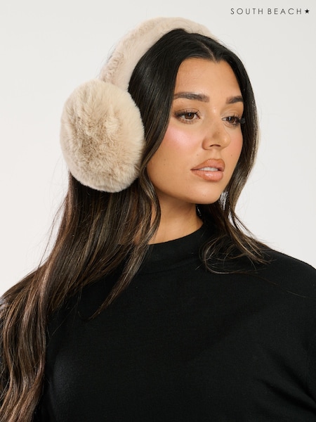 South Beach Cream Fluffy Earmuffs (H61269) | £16