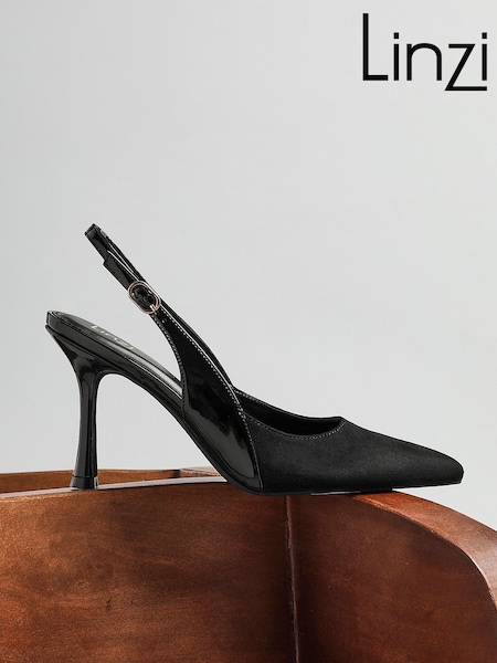 Linzi Black Wink Suede And Patent Mix Court Heels (H61290) | £38
