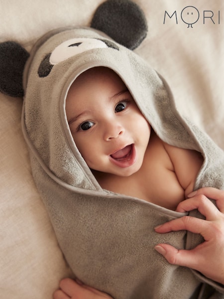 MORI Grey Panda Hooded Baby Towel (H61354) | £30