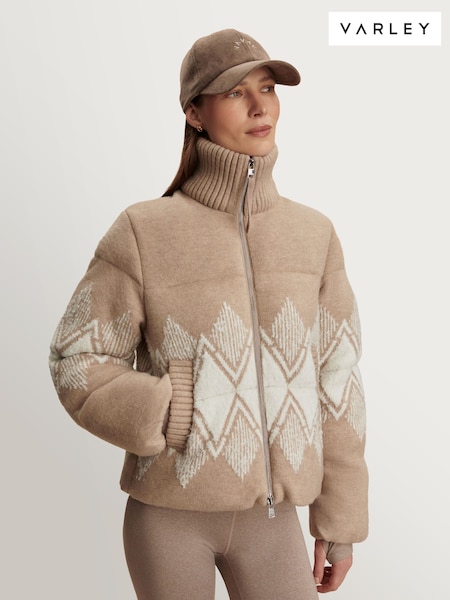 Varley Light Taupe Belinda Knit Puffer Coat (H61430) | £275