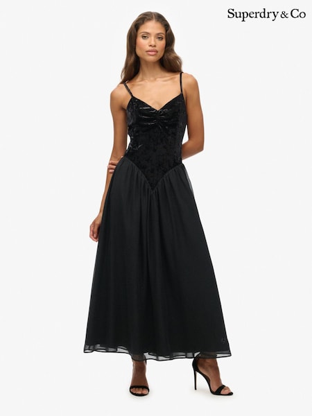 Superdry Black Velvet Corset Strapless Dress (H61603) | £70