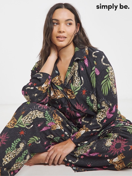 Simply Be Black Button Through Plisse Lounge Set (H61737) | £36