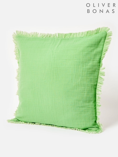 Oliver Bonas Green Reversible Fringed Cushion Cover (H61765) | £33