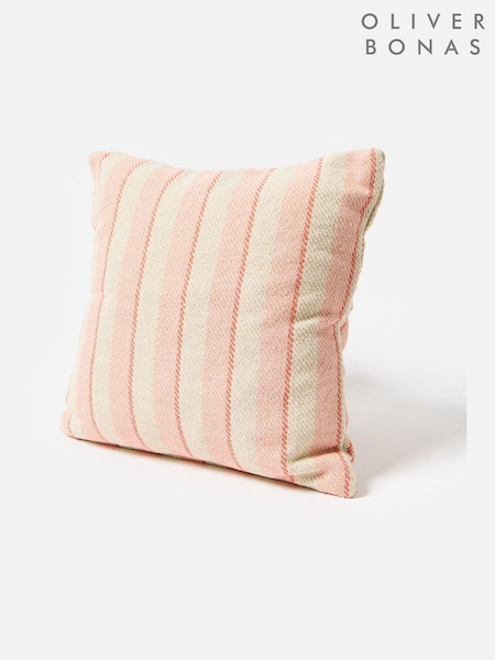 Oliver Bonas Pink/White Woven Stripe Cushion Cover (H61767) | £33