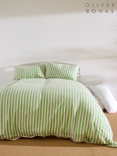 Oliver Bonas Green Stripe Muslin Bedlinen Set King (H61771) | £85