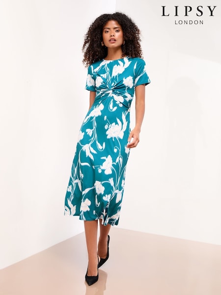 Lipsy Teal Blue Mixed Print Underbust Jersey Midi Dress (H61816) | £49