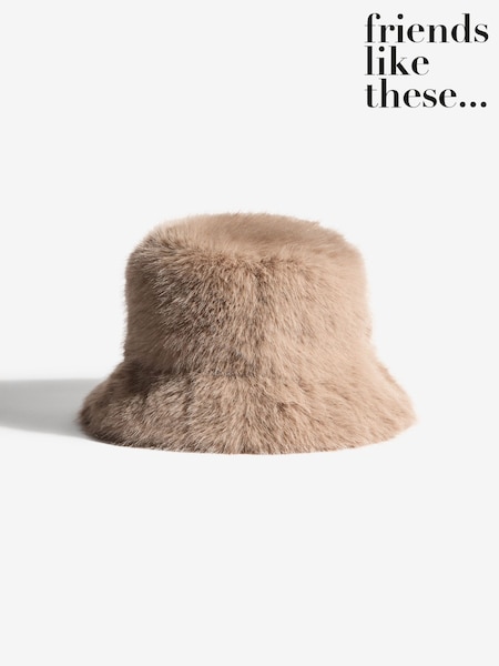 Friends Like These Neutral Faux Fur Bucket Hat (H61832) | £18