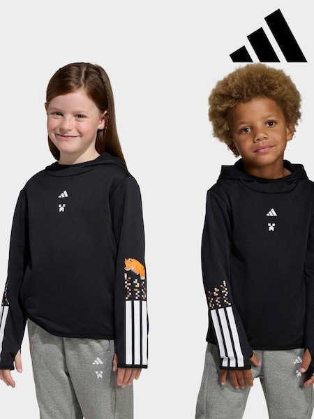 adidas Black Minecraft 3 Stripes Little Kids Thermal Hoodie (H61970) | £33