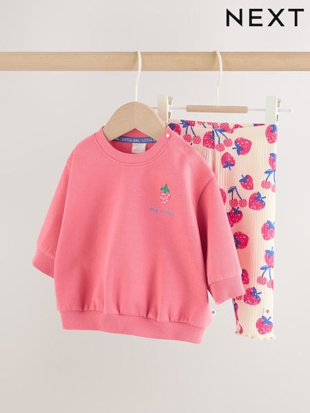 Red Strawberry Baby Sweatshirt and Leggings 2 Piece Set (0mths-2yrs) (H61989) | £13 - £15