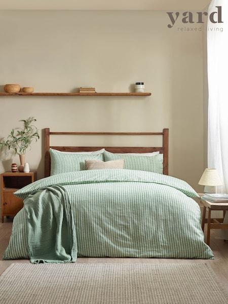 Yard Forest Green Holme Stripe Brushed Cotton Duvet Cover Set (H62021) | £30 - £50