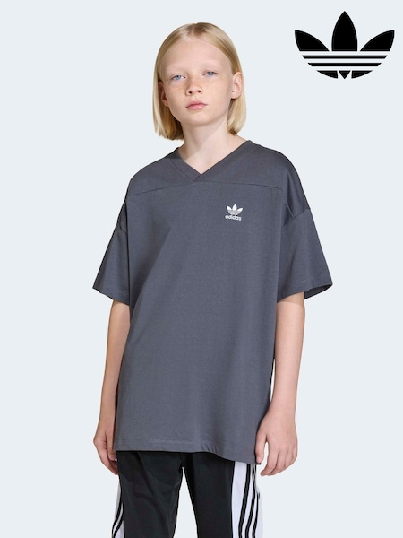 adidas originals Grey Oversized Cutline V-Neck T-Shirt (H62095) | £18