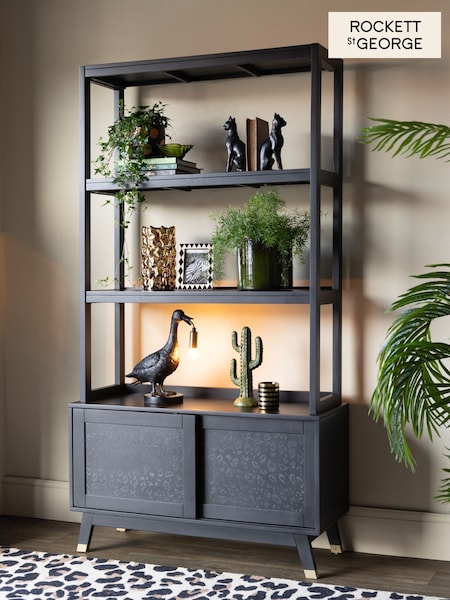 Rockett St George Black Mango Wood Leopard Print Shelving Unit (H62106) | £949