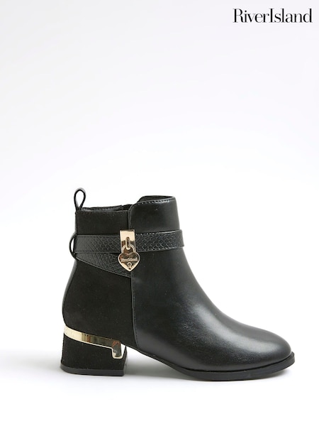 River Island Black Heart Lock Ankle Boots (H62265) | £32