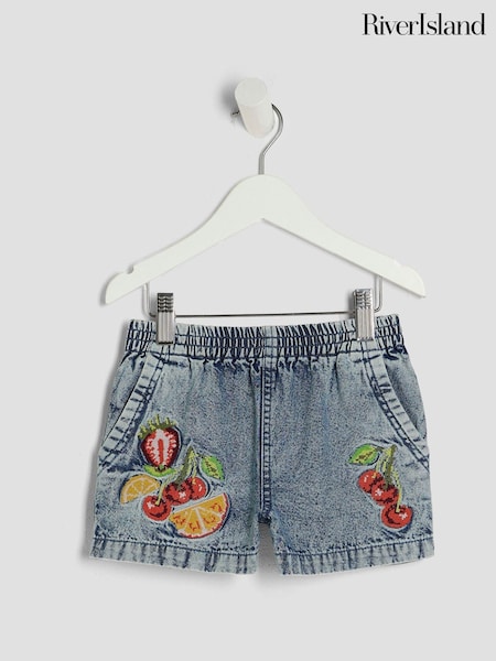 River Island Blue Girls Blue Fruit Denim Shorts (H62269) | £18