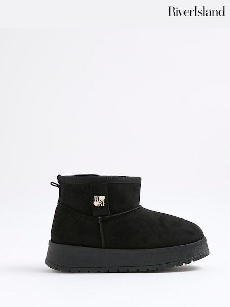 River Island Black Girls Fur Lined Boots (H62273) | £26