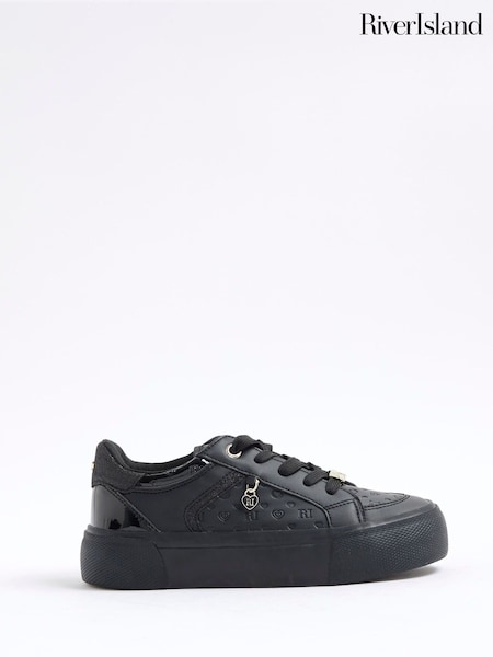 River Island Black Girls Monogram Trainers (H62290) | £18