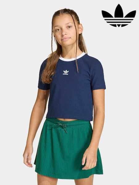 adidas Originals Blue Crop Mini Rib T-Shirt (H62388) | £18