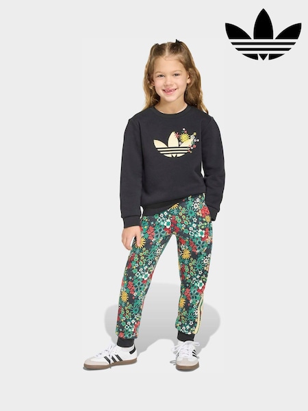 adidas Originals Black Liberty London Sweatshirt and Joggers Little Kids Set (H62406) | £45
