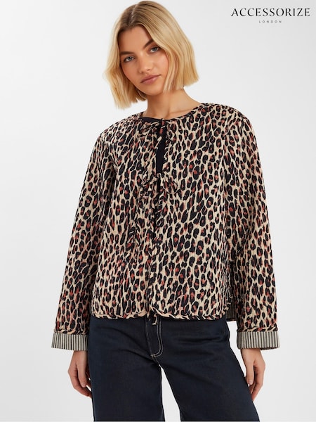 Accessorize Animal Leopard Print Tie Front Quilted Jacket (H62417) | £60