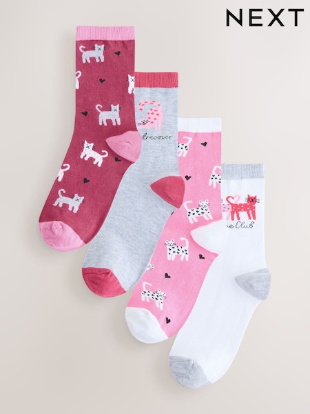 Pink Cats Ankle Socks 4 Pack (H62426) | £10