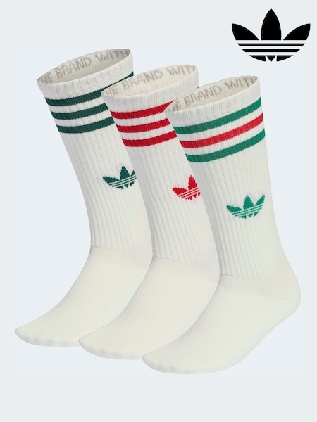 adidas originals White/Green 3 -Stripe High Crew Socks 3 Pack (H62428) | £13