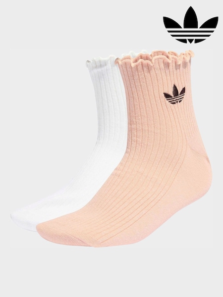 adidas Originals Pink Ruffle Ankle Socks 2 Pack (H62447) | £13