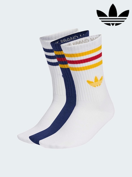 adidas Originals Blue/Yellow Crew 3-Stripes Crew Socks 3 Pairs (H62454) | £13