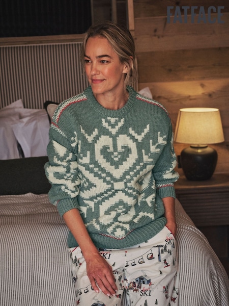 FatFace Teal Blue Aspen Snowflake Knitted Jumper (H62542) | £62