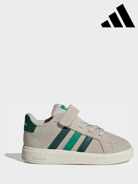 adidas Grey/Green Grand Court 2.0 Elastic Lace Infant Trainers (H62620) | £30
