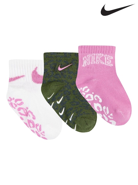 Nike Pink Infant Gripper Animal Print Socks 3 Pack (H62664) | £0