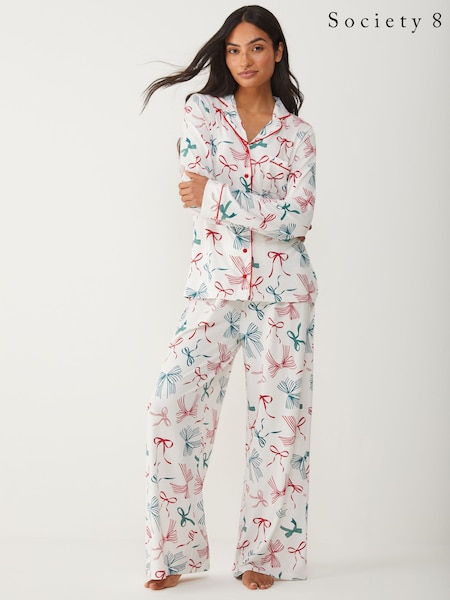 Society 8 Green Matching Family Festive Bow Print Pyjama Set (H62687) | £32