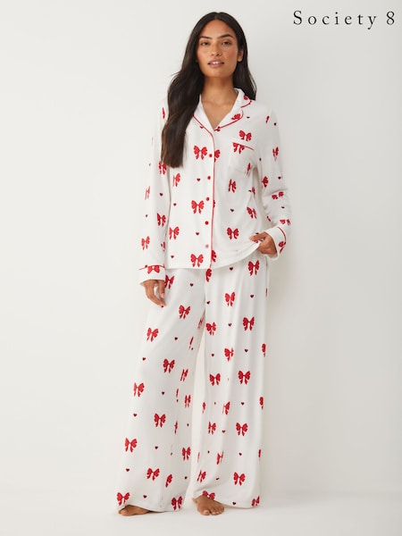 Society 8 Cream Matching Family Pretty Bow Print Pyjama Set (H62694) | £32