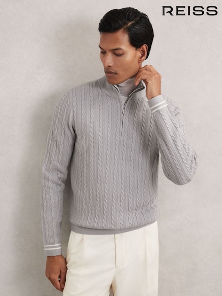 Reiss Soft Blue Tuscano Half-Zip Cable Knit Jumper With Wool (H62761) | £120