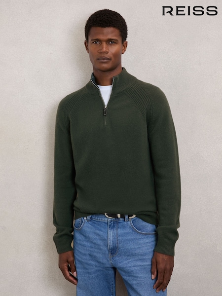 Reiss Forest Green Charming Wool And Cashmere Half-Zip Jumper (H62779) | £138