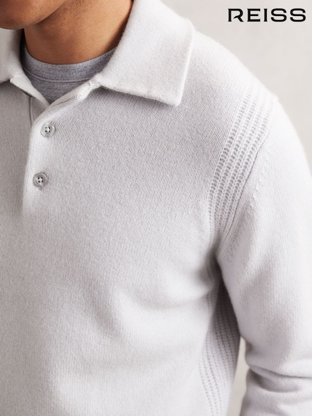 Reiss Ice Grey Deansgate Wool-Blend Polo Jumper with Cashmere (H62795) | £138