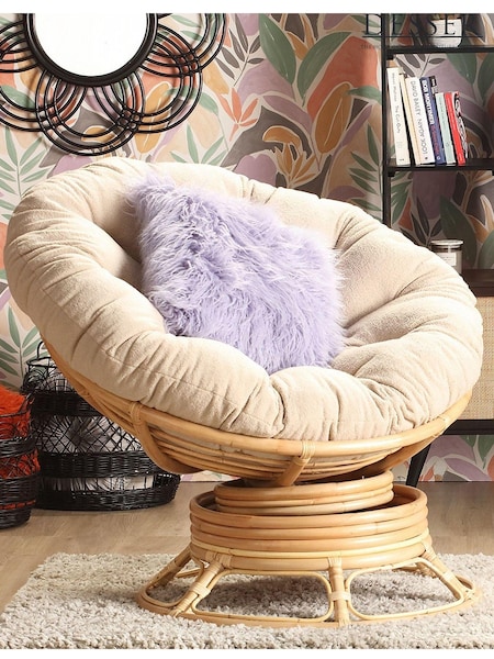 Desser Natural Rocking Papasan Chair With Latte Boucle Cushion (H62801) | £450