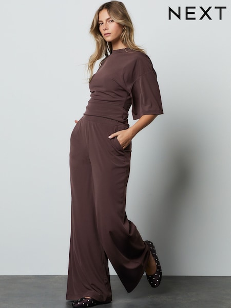 Chocolate Brown Waisted Wide Leg Trousers (H62843) | £38