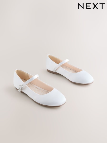 White Stain Resistant Satin Standard Fit (F) Mary Jane Occasion Shoes (H62914) | £22 - £29