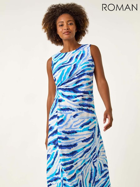 Roman Blue Abstract Side Pleat Midi Dress (H63052) | £55