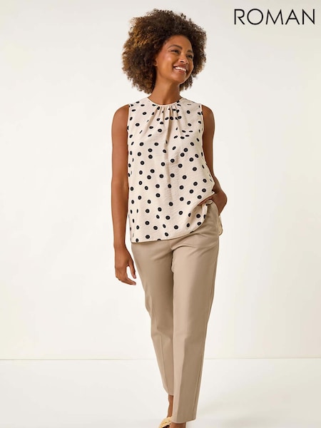 Roman Natural Spot Print Tie Detail Vest Top (H63061) | £32