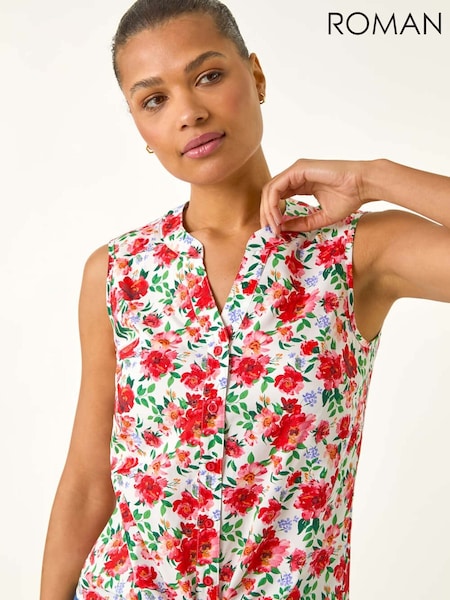 Roman Red Floral Print Tie Front Blouse (H63065) | £32