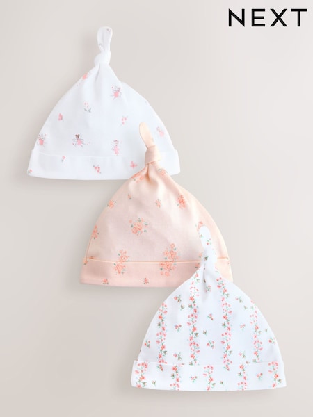 Pink/White Tie Top Baby Beanies 3 Pack (0-12mths) (H63263) | £4.50