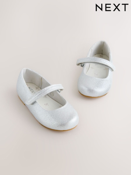 Silver Wide Fit (G) Mary Jane Touch Fastening Occasion Shoes (H63341) | £17 - £20