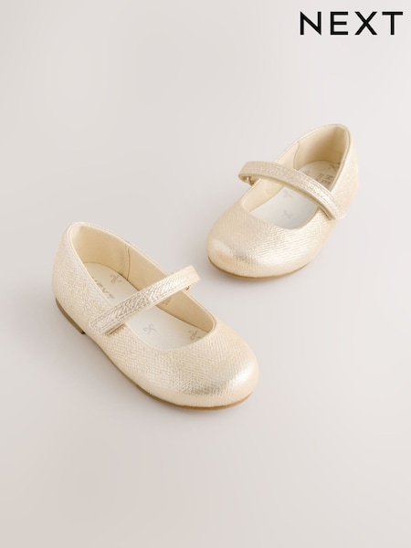 Gold Wide Fit (G) Mary Jane Touch Fastening Occasion Shoes (H63346) | £17 - £20