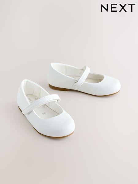 White Standard Fit (F) Mary Jane Touch Fastening Occasion Shoes (H63347) | £17 - £20
