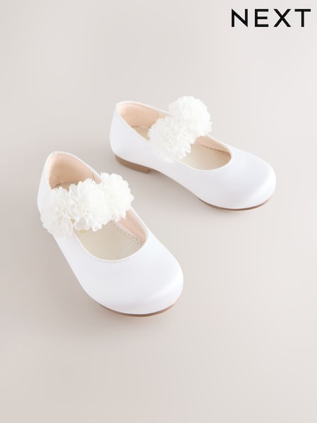 White Wide Fit (G) Girl Satin Flower Occasion Mary Jane Shoes (H63361) | £20 - £23
